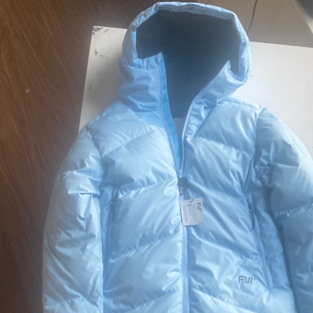 Blue Quilted Puffer Jacket with High Collar